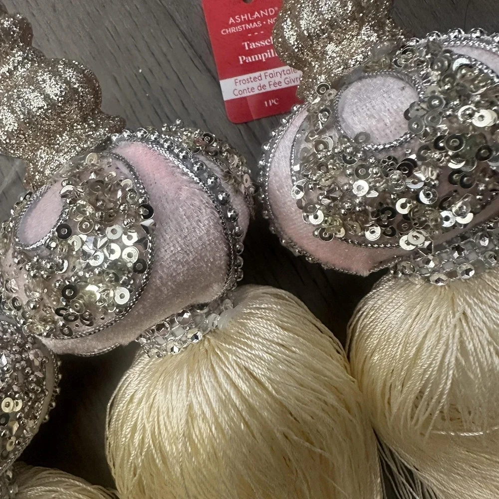 Ashland Frosted Fairytale Tassel Ornaments Set Of 4 Pink White Christmas Decor